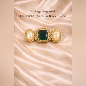 Vintage Inspired Emerald And Pearl Bar Brooch